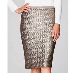 J. Jill Silver Sequin Elastic Waistband Midi Pencil Skirt